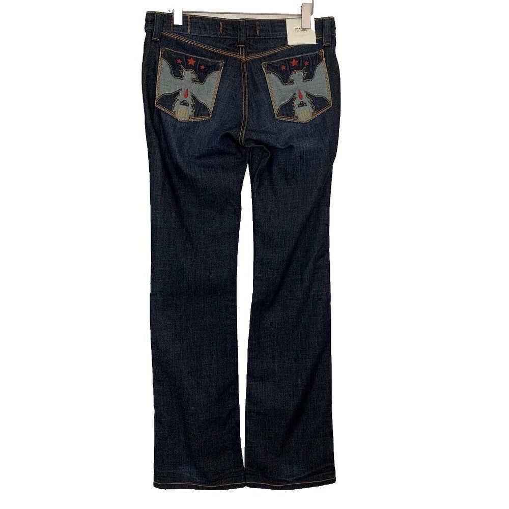 Imagine LA ISKO Y2K Bootcut Denim Jeans Unique Bird Pockets 27x34 RARE NWT
